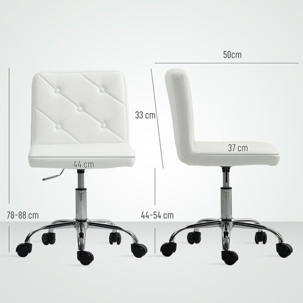 HOMCOM Sedia da Ufficio Regolabile con Rivestimento a Bottoni, in Pelle PU, Schiuma e Acciaio, 44x50x78-88 cm, Bianco | Aosom Italy