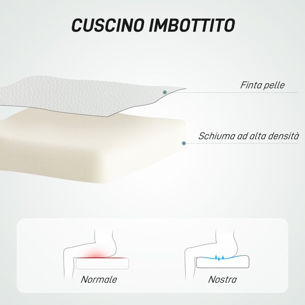 HOMCOM Sedia da Ufficio Regolabile con Rivestimento a Bottoni, in Pelle PU, Schiuma e Acciaio, 44x50x78-88 cm, Bianco | Aosom Italy
