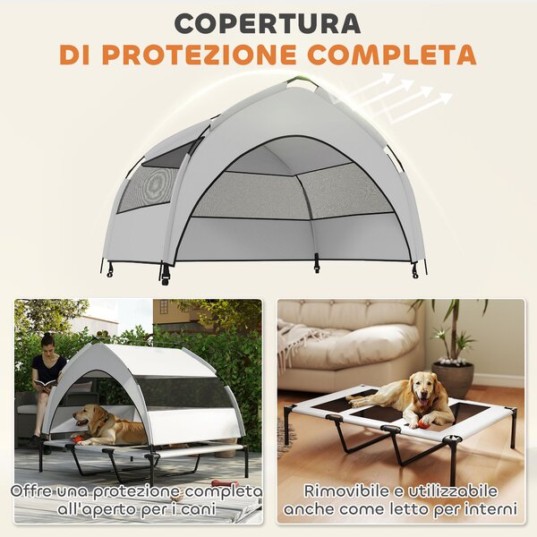 PawHut Lettino per Cani con Copertura a 3 Lati Rimovibile, in Poliestere e Acciaio, 122x92x94 cm, Grigio Chiaro e Nero | Aosom Italy