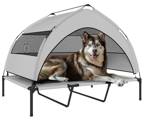 Brandina per Cani Rialzata 122x92x94 cm con Copertura a 3 Lati Rimovibile Tessuto Grigio Chiaro e Nero