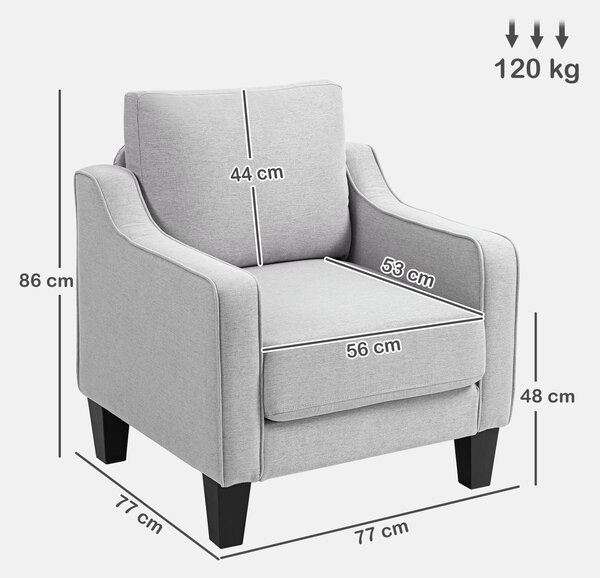 HOMCOM Poltrona Moderna in Tessuto con Imbottitura Spessa e Molle Insacchettate, 77x77x86 cm, Grigio | Aosom Italy