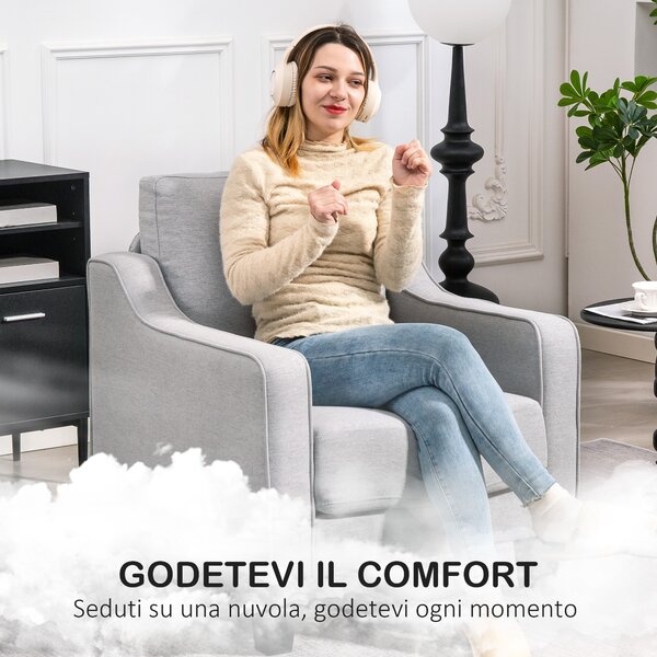 HOMCOM Poltrona Moderna in Tessuto con Imbottitura Spessa e Molle Insacchettate, 77x77x86 cm, Grigio | Aosom Italy