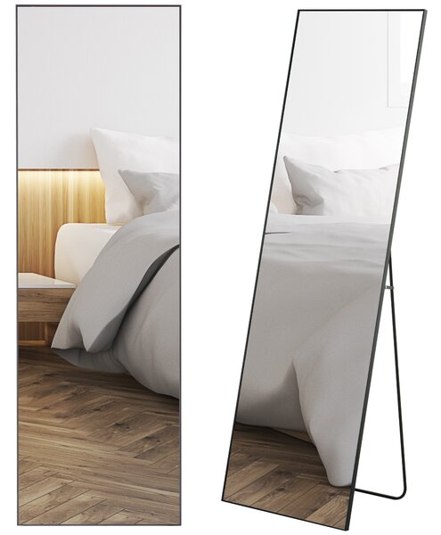 HOMCOM Specchio a Figura Intera da Parete o da Terra in Metallo e Lega di Alluminio, 50x2x161.5 cm, Nero | Aosom Italy