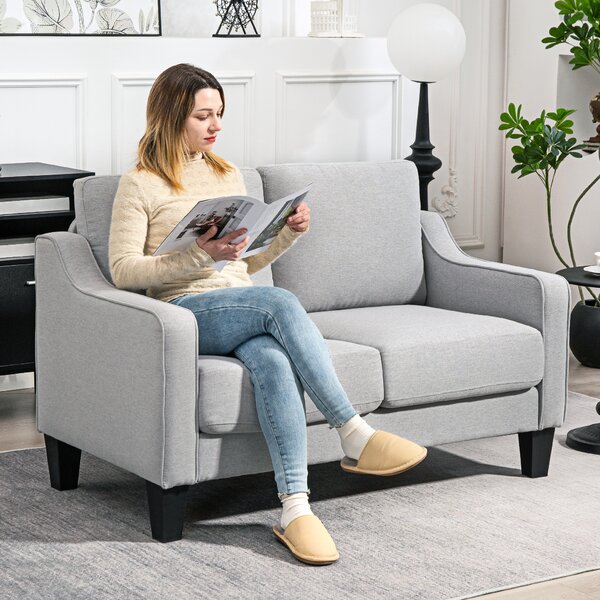 HOMCOM Divano Moderno e Salvaspazio 2 Posti in Tessuto Effetto Lino, 136x77x86 cm, Grigio Chiaro | Aosom Italy