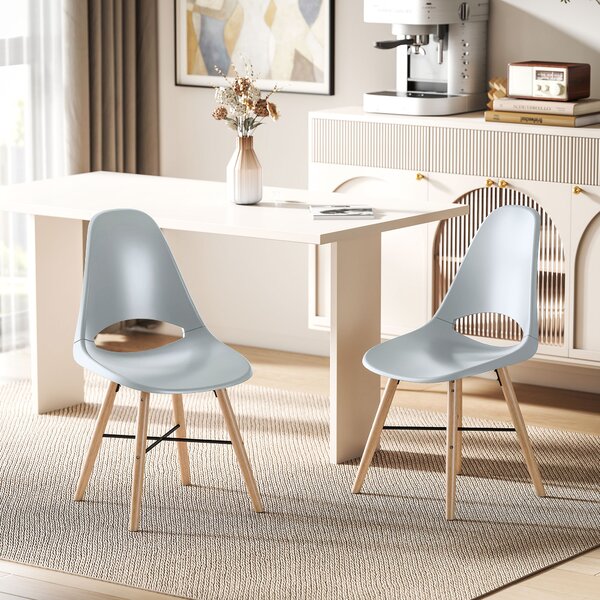 Set 2 Sedie da Pranzo in Stile Nordico con Schienale Curvato in Plastica e Legno Grigio