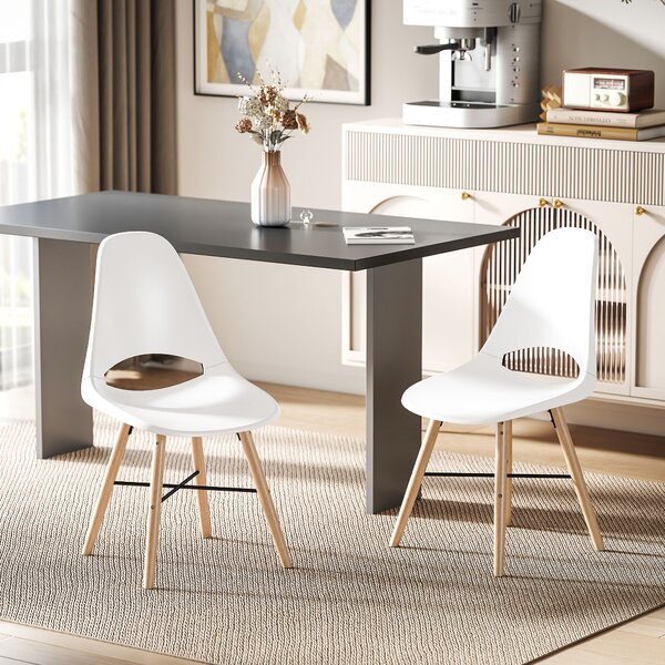 Set 2 Sedie da Pranzo in Stile Nordico con Schienale Curvato in Plastica e Legno Bianco