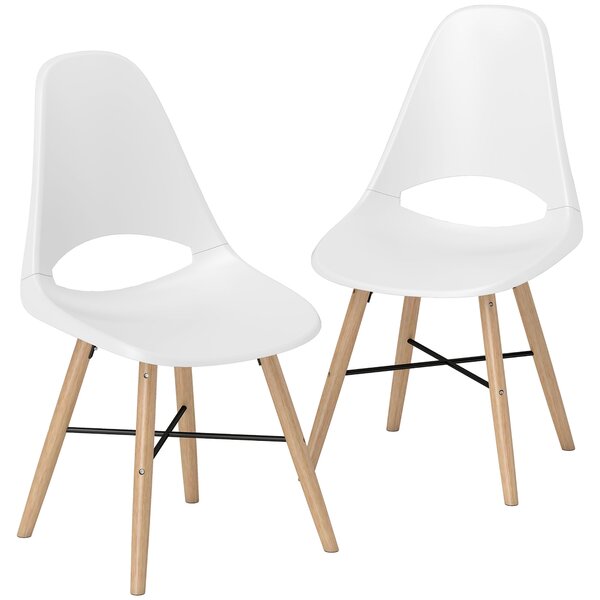 Set 2 Sedie da Pranzo in Stile Nordico con Schienale Curvato in Plastica e Legno Bianco
