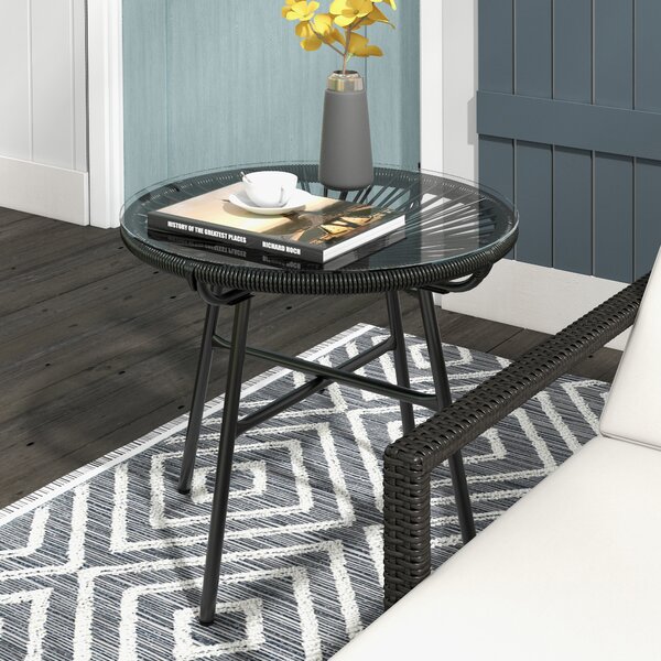 Outsunny Tavolino da Giardino in Stile Boho in Rattan PE, Superficie in Vetro Temperato, 50x50x50 cm, Nero | Aosom Italy
