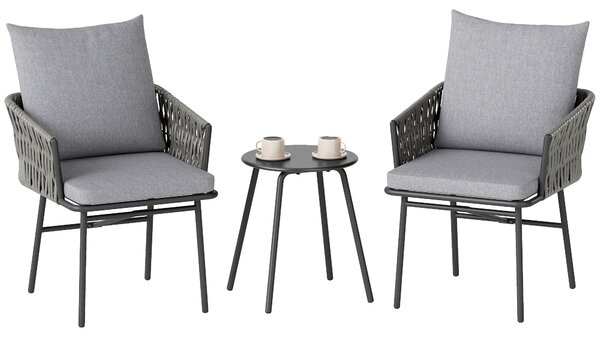 Outsunny Set di Mobili da Esterno 3 pezzi, 2 Sedie, 1 Tavolo, Set Bistrò, Rattan Sintetico, Struttura in Acciaio, Tavolo in Metallo, 4 Cuscini, Grigio | Aosom Italy