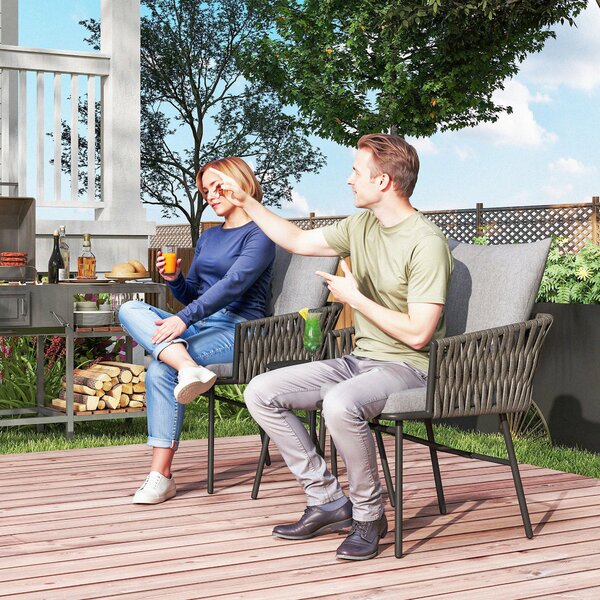 Outsunny Set di Mobili da Esterno 3 pezzi, 2 Sedie, 1 Tavolo, Set Bistrò, Rattan Sintetico, Struttura in Acciaio, Tavolo in Metallo, 4 Cuscini, Grigio | Aosom Italy