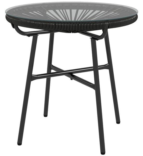 Outsunny Tavolino da Giardino in Stile Boho in Rattan PE, Superficie in Vetro Temperato, 50x50x50 cm, Nero | Aosom Italy