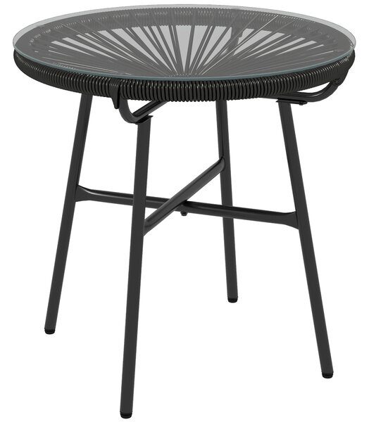 Outsunny Tavolino da Giardino in Stile Boho in Rattan PE, Superficie in Vetro Temperato, 50x50x50 cm, Nero | Aosom Italy