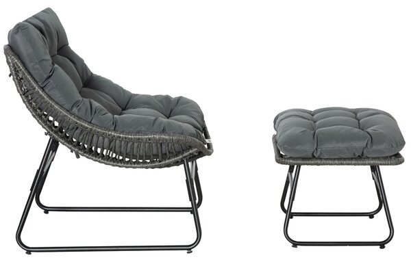 Outsunny Poltrona da Relax in Rattan con Sgabello per Giardino Poltrona in Rattan da Esterno con Cuscino in Acciaio Poliestere Grigio 69 x 76 x 70 cm | Aosom Italy