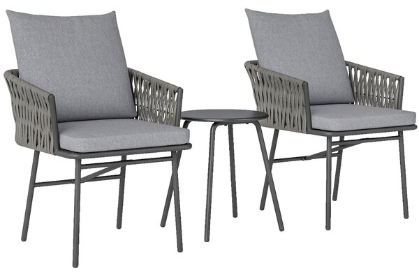 Outsunny Set di Mobili da Esterno 3 pezzi, 2 Sedie, 1 Tavolo, Set Bistrò, Rattan Sintetico, Struttura in Acciaio, Tavolo in Metallo, 4 Cuscini, Grigio | Aosom Italy