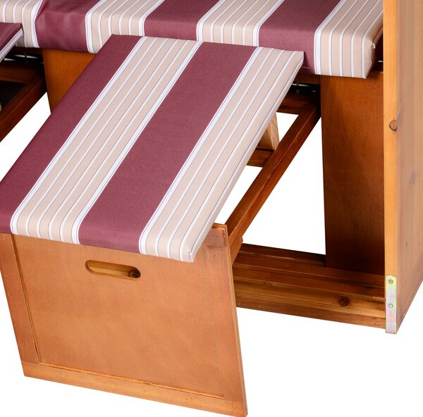 Outsunny Strandkorb Ostsee Volllieger 2 Posti Sedie da Spiaggia in Legno di Pino, Schienale Regolabile su 5 Livelli, Sedia da Spiaggia con Poggiapiedi e Tavolini Laterali, Intreccio PE, Sedia da Spiaggia per Balcone, Rosso+Bianco | Aosom Italy