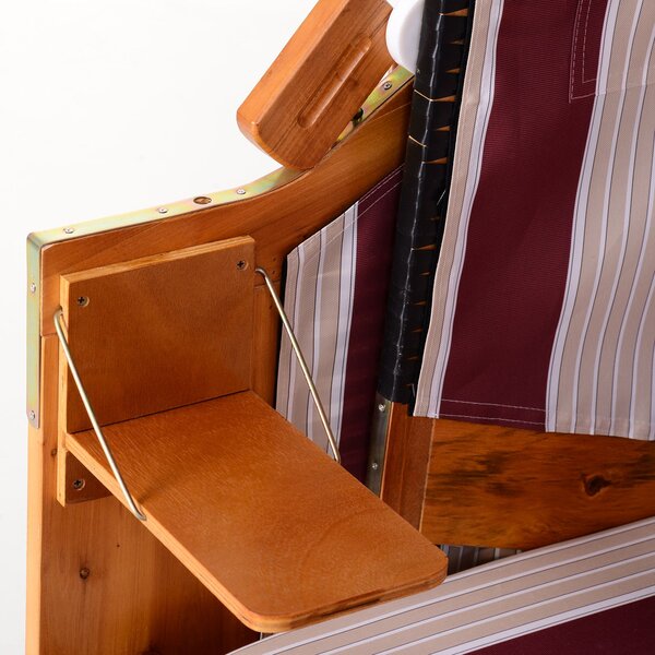 Outsunny Strandkorb Ostsee Volllieger 2 Posti Sedie da Spiaggia in Legno di Pino, Schienale Regolabile su 5 Livelli, Sedia da Spiaggia con Poggiapiedi e Tavolini Laterali, Intreccio PE, Sedia da Spiaggia per Balcone, Rosso+Bianco | Aosom Italy
