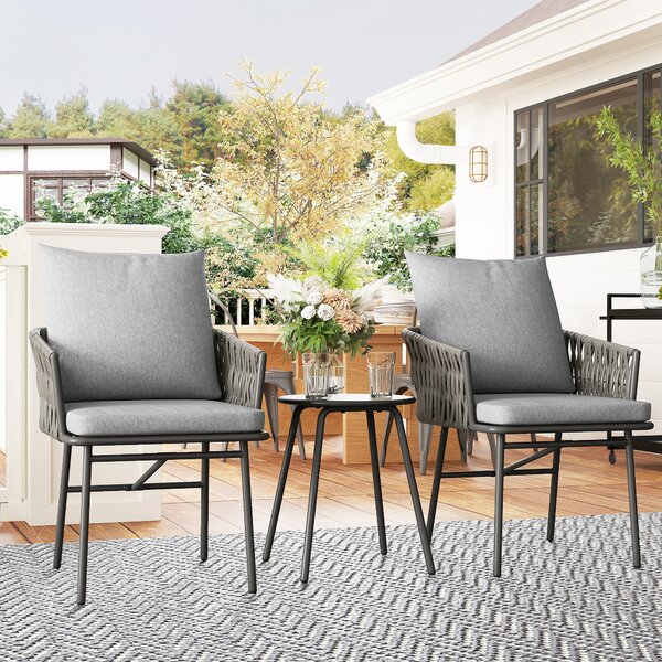 Outsunny Set di Mobili da Esterno 3 pezzi, 2 Sedie, 1 Tavolo, Set Bistrò, Rattan Sintetico, Struttura in Acciaio, Tavolo in Metallo, 4 Cuscini, Grigio | Aosom Italy