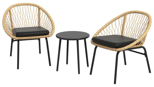 Outsunny Set da Bistrò in Rattan per Terrazza, Set di Mobili da Giardino, 2 Sedie e Tavolo, Giallo | Aosom Italy