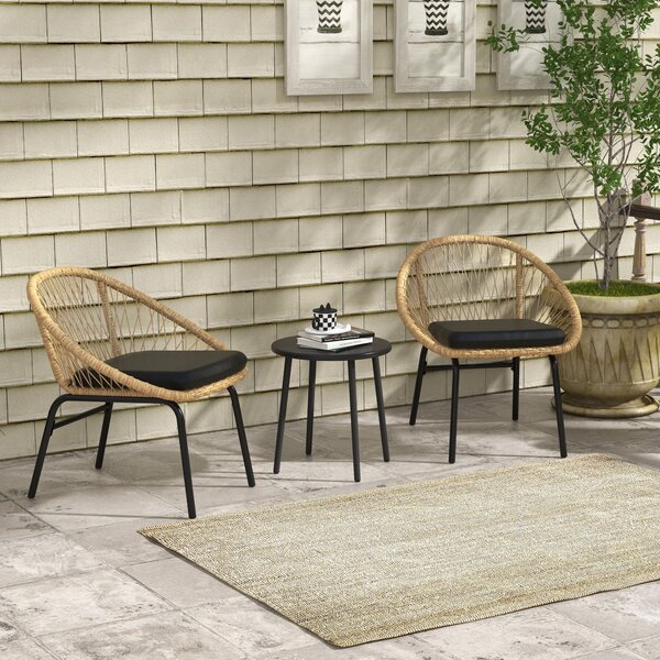 Outsunny Set da Bistrò in Rattan per Terrazza, Set di Mobili da Giardino, 2 Sedie e Tavolo, Giallo | Aosom Italy