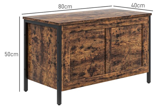 HOMCOM Cassapanca in Legno da 95L Stile Industriale con Coperchio e Cerniera di Sicurezza, 80x40x49cm, Marrone