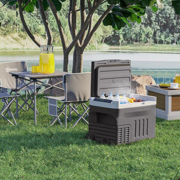 Outsunny 30 Litri Frigorifero Compressore Elettrico con Modalità ECO LED Collegamento Funzione di Mantenimento del Freddo Nero | Aosom Italy