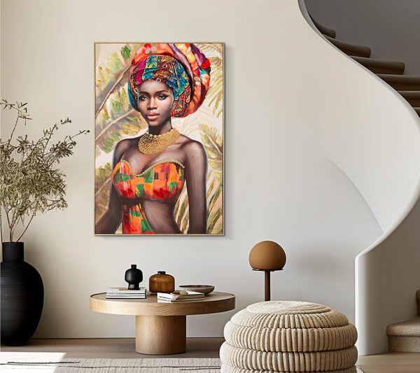 Dipinto su tela, quadro con CORNICE in legno DEVA B 82x4,5x h 122 cm decoro raffigurante il volto di donna multicolore
