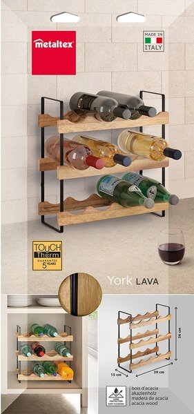 Portabottiglie per vino in legno numero di bottiglie 12 York – Metaltex