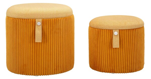 Pouf SET 2 pezzi dal caldo tono senape uniscono design moderno e funzionalit� Dimensioni 35x30-28x24cm, senape