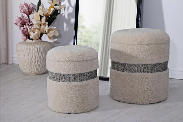 Pouf SET 2 pezzi dal caldo tono Crema uniscono design moderno e funzionalit� Dimensioni 35x30-28x24cm, Crema