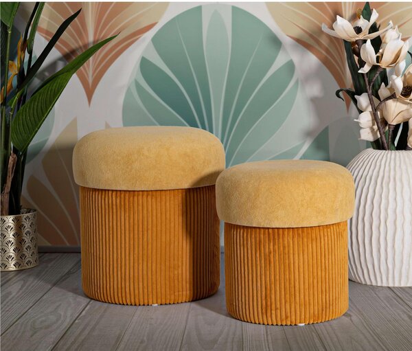 Pouf SET 2 pezzi dal caldo tono Crema uniscono design moderno e funzionalit� Dimensioni 42x44-35x 37cm, Mustard