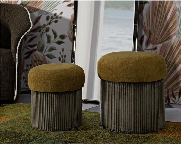 Pouf SET 2 pezzi dal caldo tono Crema uniscono design moderno e funzionalit� Dimensioni 42x44-35x37cm, Mustard