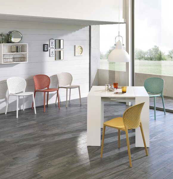 Consolle Allungabile Pinocchio Kitchen & Living 90x42,5 302,5xh76 cm, Bianco, Mdf Laccato e Melaminico