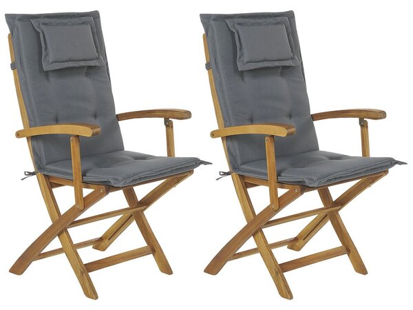 Set di 2 sedie da giardino in legno con cuscini grigio grafite Beliani