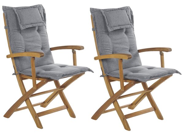 Set di 2 sedie da giardino con cuscini grigi Beliani