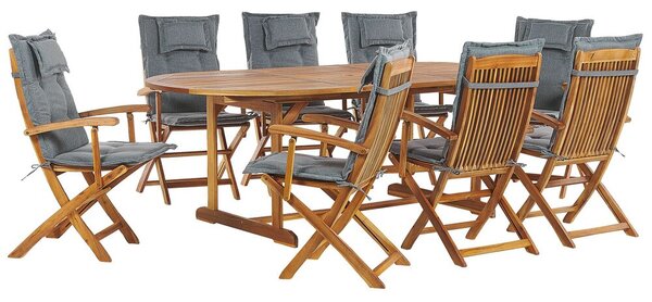 Set da giardino di un tavolo e 8 sedie con cuscini grigio Beliani