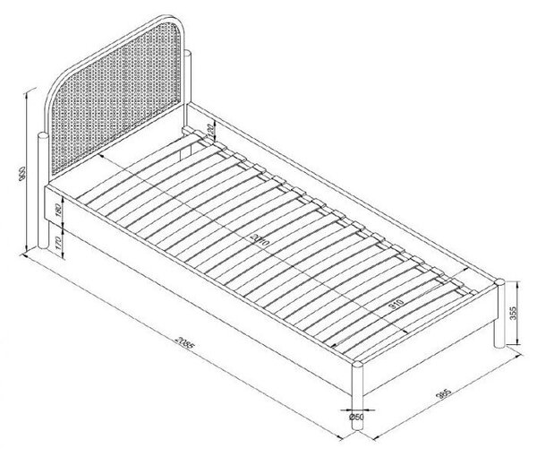 Letto singolo di colore naturale in rovere massiccio con rete inclusa 90x200 cm Olive Rotan – Vipack