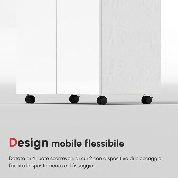 HOMCOM Mobile TV Moderno Multiuso in Legno con 4 Ruote e Freni, 2 Ante con 2 Ripiani, per Soggiorno e Ufficio, 60x35x65 cm, Bianco | Aosom Italy