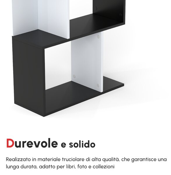 HOMCOM libreria in Legno, Scaffale a Ripiani, Mobile Contemporaneo, Bianco nero 60 × 24 × 184.5cm|Aosom