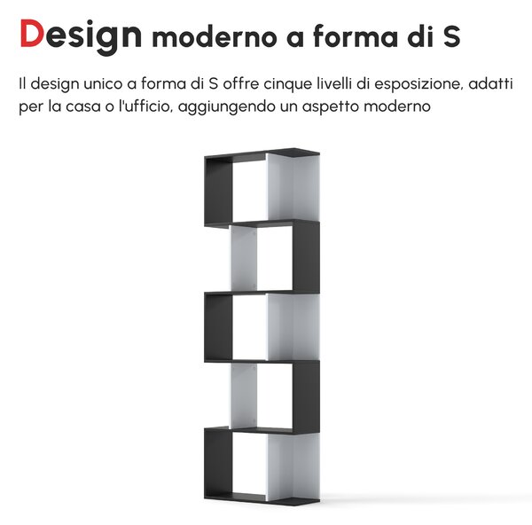 HOMCOM libreria in Legno, Scaffale a Ripiani, Mobile Contemporaneo, Bianco nero 60 × 24 × 184.5cm|Aosom