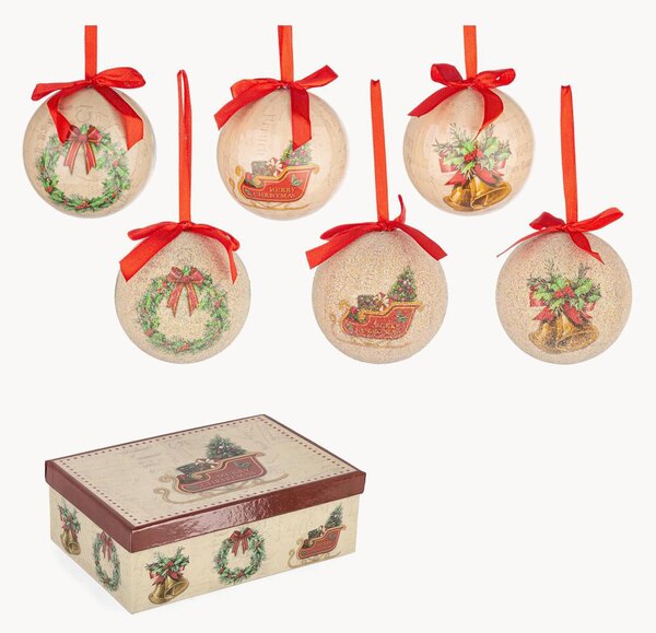 Set di 6 palline di Natale in carta Annabelle