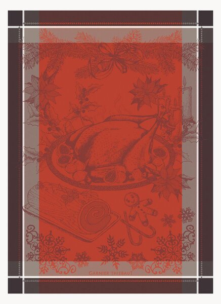 Set di 4 strofinacci jacquard Dinde De Noel Vermillon