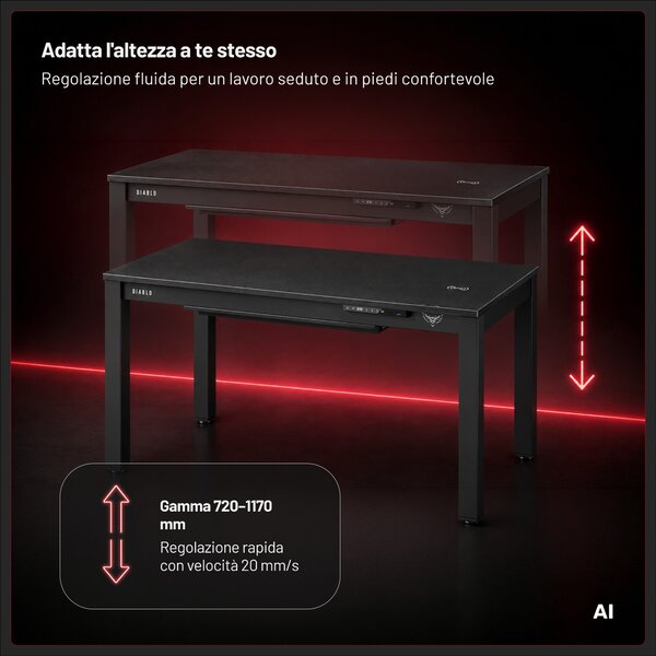 Scrivania gaming elettrica, 120x63 cm: Diablo X-RIFT nero
