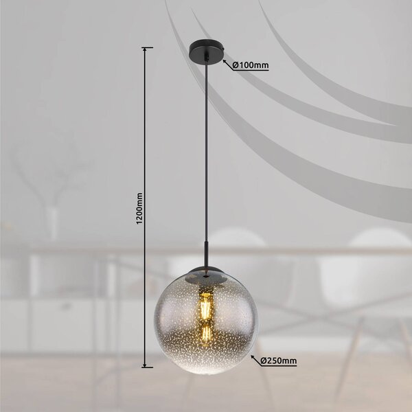Globo Lampada a sospensione Samos, Ø 30 cm, grigio fumo/nero, vetro