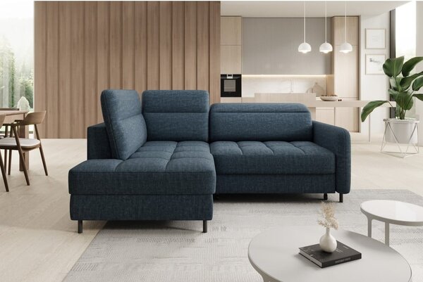 Divano angolare blu allungabile/con contenitore (con penisola a sinistra/a L) e rivestimento in velluto Barea – ELTAP