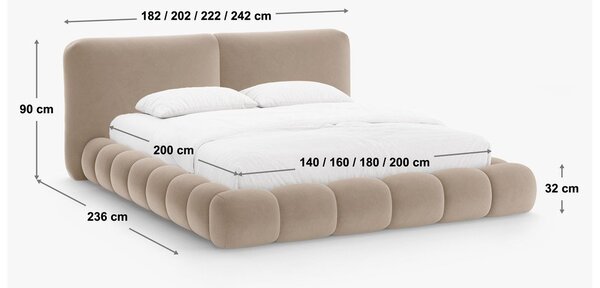 Letto matrimoniale imbottito marrone chiaro con contenitore con rete inclusa 200x200 cm Solange – Micadoni