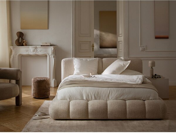 Letto matrimoniale imbottito marrone chiaro con contenitore con rete inclusa 200x200 cm Solange – Micadoni