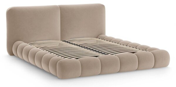 Letto matrimoniale imbottito marrone chiaro con contenitore con rete inclusa 200x200 cm Solange – Micadoni