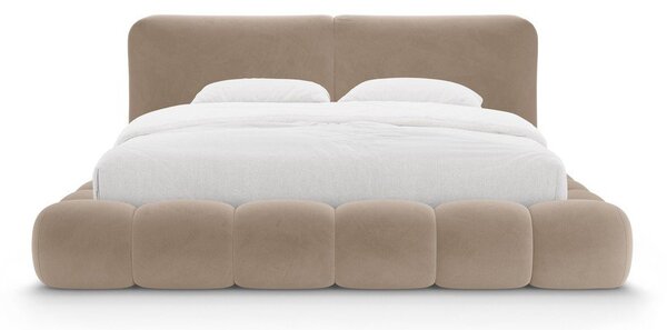 Letto matrimoniale imbottito marrone chiaro con contenitore con rete inclusa 200x200 cm Solange – Micadoni