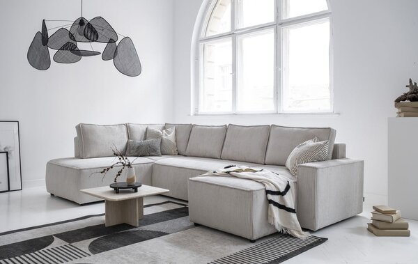 Divano letto angolare in velluto a coste bianco Brave Dave - Miuform