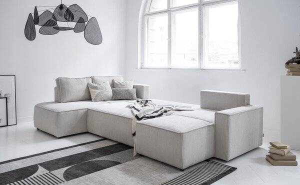 Divano letto angolare in velluto a coste bianco Brave Dave - Miuform